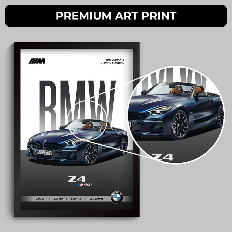 Funk You Store BMW Z4 Poster | Framed BMW A4 Sized (31 x 23 cm) | Car Poster for Wall, Gift for Boys, Sportcar Frames | Z4 Car Posters for Wall, Bedroom, Hostel, Study Area, Hostel - Image 4