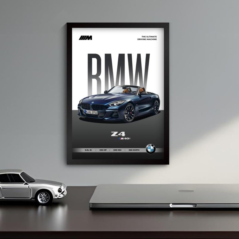 Funk You Store BMW Z4 Poster | Framed BMW A4 Sized (31 x 23 cm) | Car Poster for Wall, Gift for Boys, Sportcar Frames | Z4 Car Posters for Wall, Bedroom, Hostel, Study Area, Hostel - Image 5