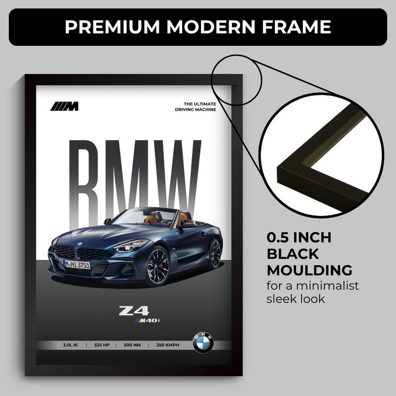 Funk You Store BMW Z4 Poster | Framed BMW A4 Sized (31 x 23 cm) | Car Poster for Wall, Gift for Boys, Sportcar Frames | Z4 Car Posters for Wall, Bedroom, Hostel, Study Area, Hostel - Image 3
