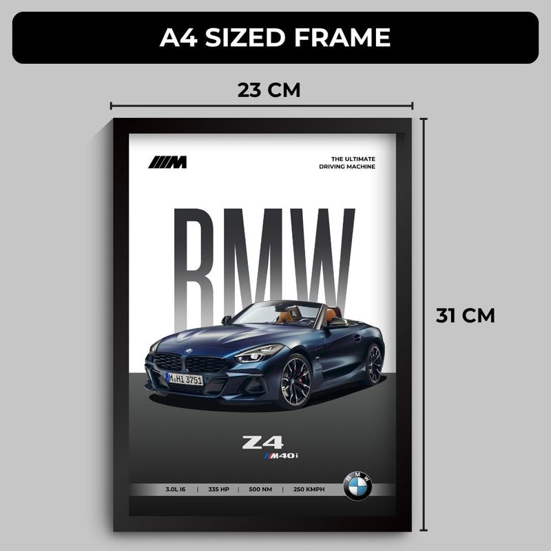Funk You Store BMW Z4 Poster | Framed BMW A4 Sized (31 x 23 cm) | Car Poster for Wall, Gift for Boys, Sportcar Frames | Z4 Car Posters for Wall, Bedroom, Hostel, Study Area, Hostel - Image 2