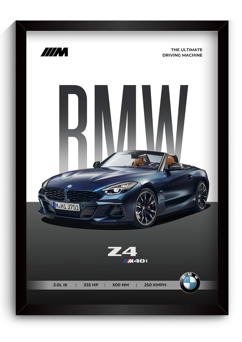 Funk You Store BMW Z4 Poster | Framed BMW A4 Sized (31 x 23 cm) | Car Poster for Wall, Gift for Boys, Sportcar Frames | Z4 Car Posters for Wall, Bedroom, Hostel, Study Area, Hostel - Image 1