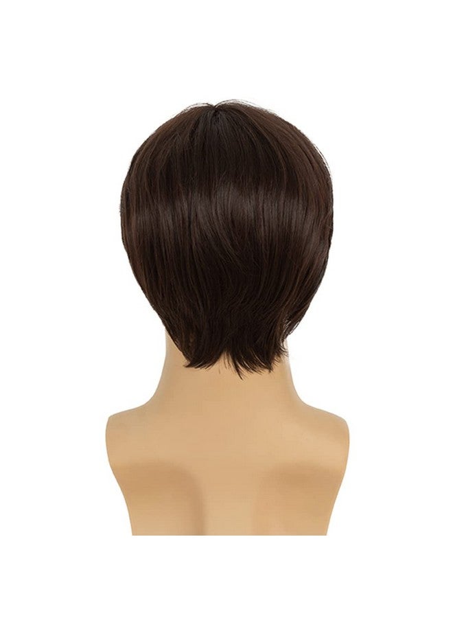 Tseses Brown Men Wigs Short Layered Straight Middle Part Fluffy Hair for Male Guy Synthetic Daily Cosplay Wigs with Cap（Brown） - Image 4