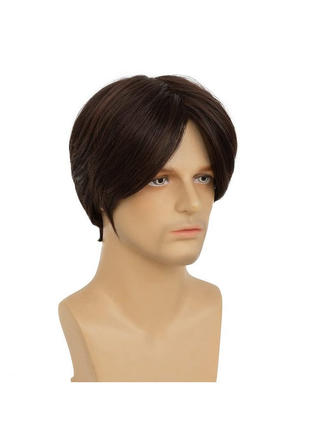 Tseses Brown Men Wigs Short Layered Straight Middle Part Fluffy Hair for Male Guy Synthetic Daily Cosplay Wigs with Cap（Brown） - Image 3