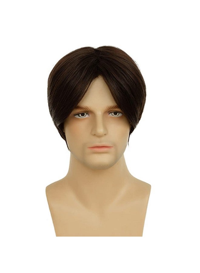 Tseses Brown Men Wigs Short Layered Straight Middle Part Fluffy Hair for Male Guy Synthetic Daily Cosplay Wigs with Cap（Brown） - Image 2