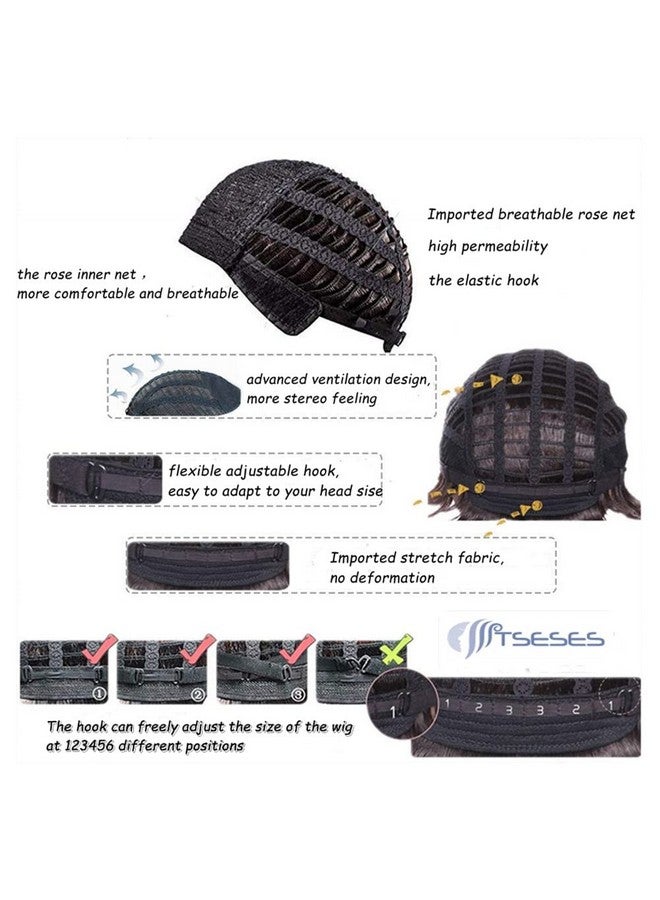 Tseses Brown Men Wigs Short Layered Straight Middle Part Fluffy Hair for Male Guy Synthetic Daily Cosplay Wigs with Cap（Brown） - Image 5