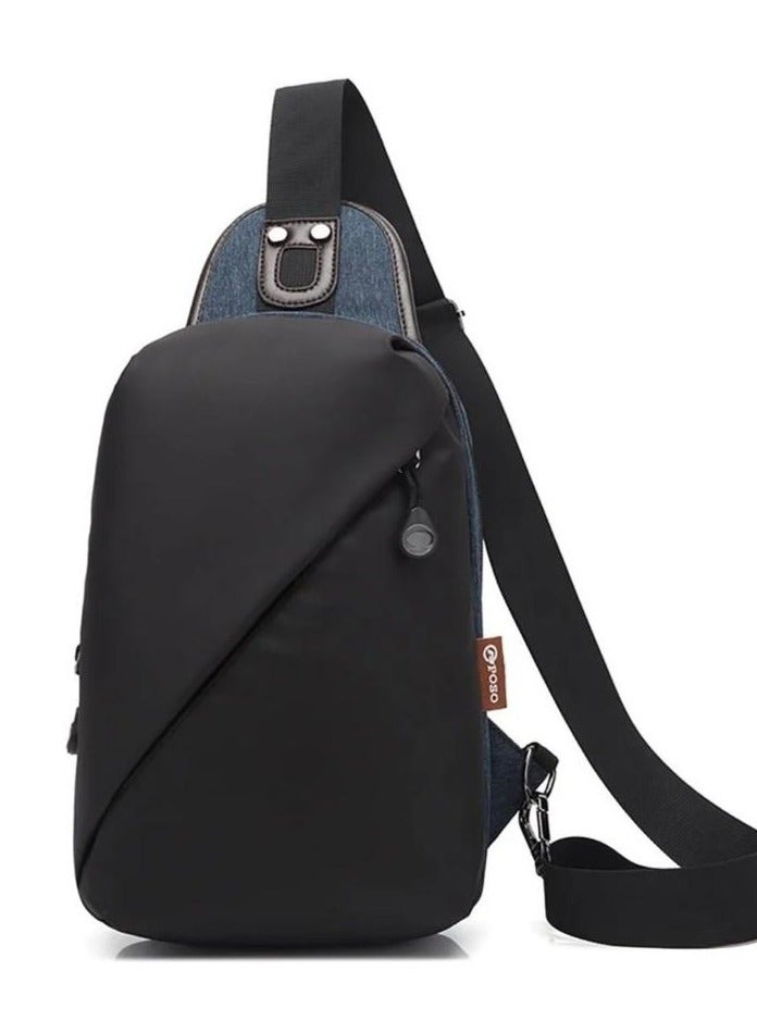 REBENUO Shoulder and chest bag for men to protect against theft, with an attractive design and to preserve all papers and personal items, in black and blue, model number ps-312 - Image 1