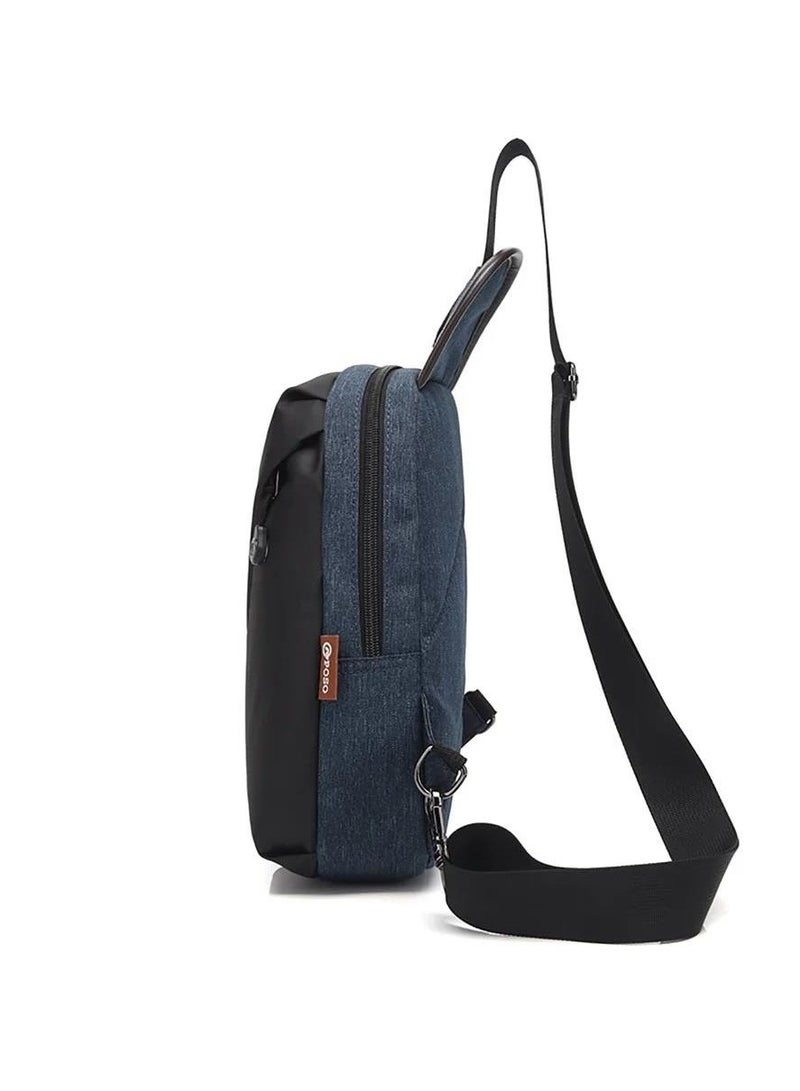 REBENUO Shoulder and chest bag for men to protect against theft, with an attractive design and to preserve all papers and personal items, in black and blue, model number ps-312 - Image 3
