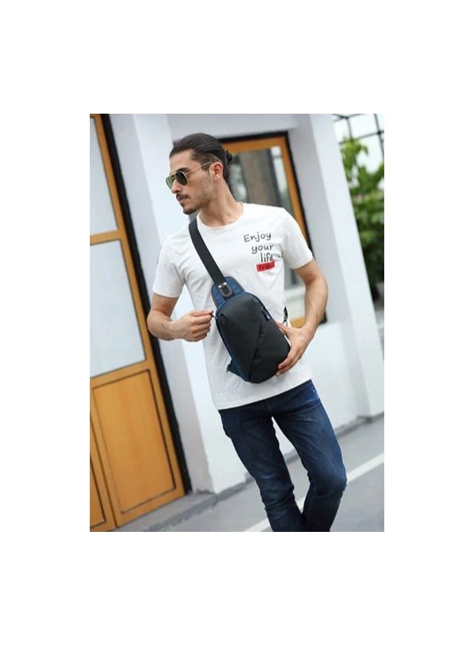 REBENUO Shoulder and chest bag for men to protect against theft, with an attractive design and to preserve all papers and personal items, in black and blue, model number ps-312 - Image 5