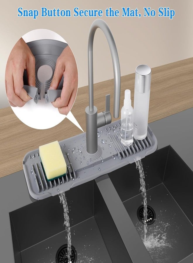 Kingmall 2nd Generation Silicone Faucet Mat, Kitchen Silicone Faucet Drip Catcher with Cuttable Circular Central for Kitchen Sink, Tailor-Made for Faucets with Deck Plate【Light Grey】 - Image 5