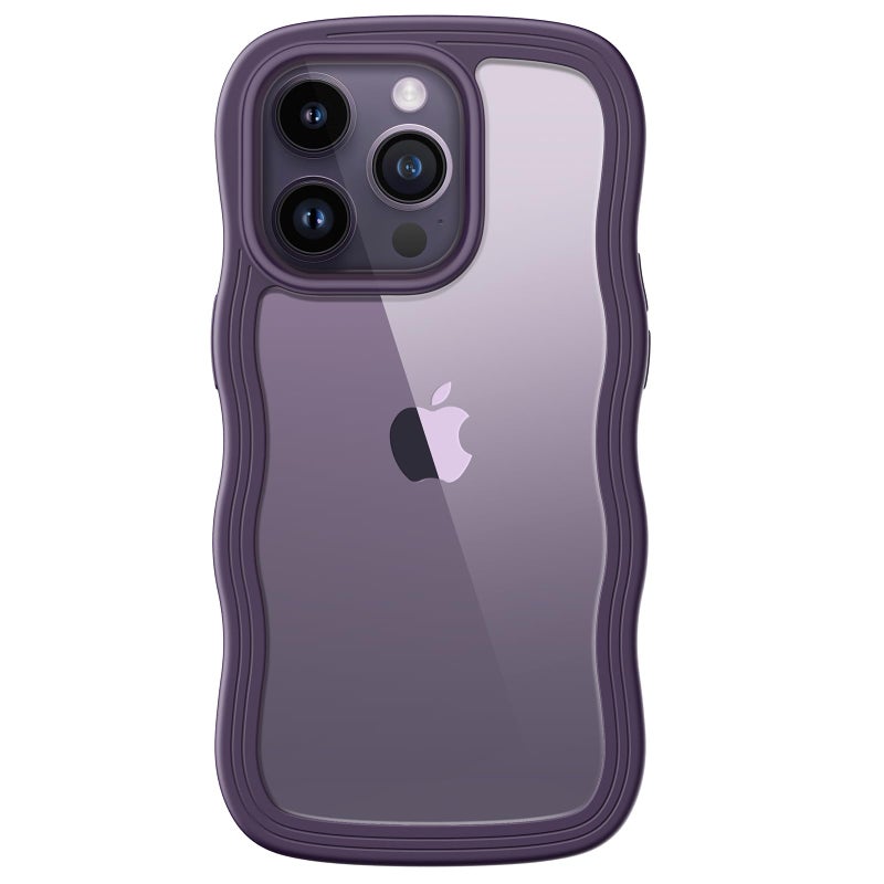 JETech Cute Case for iPhone 14 Pro 61Inch Wave Frame Curly Shape Shockproof Phone Cover for Women and Girls Clear Hard PC Back Deep Purple - Image 2