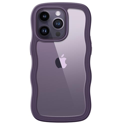 JETech Cute Case for iPhone 14 Pro 61Inch Wave Frame Curly Shape Shockproof Phone Cover for Women and Girls Clear Hard PC Back Deep Purple - Image 1