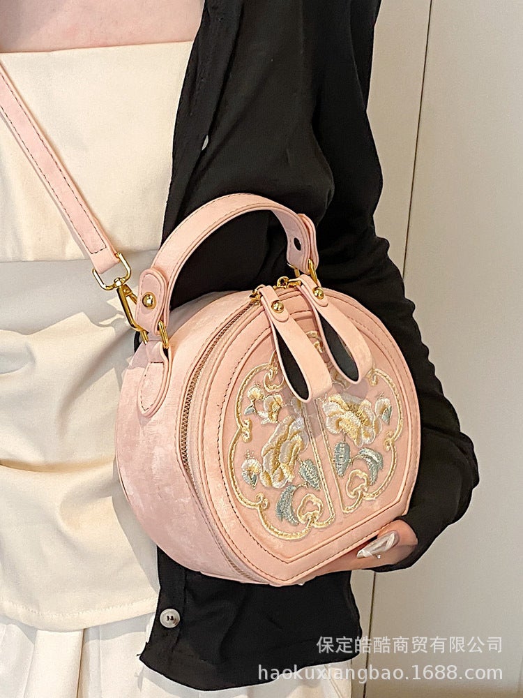 Fashion Niche Embroidered Bag Women'S Arrival Chinese Style All-Match Crossbody Bag Popular National Style Portable Small Round Bag - Image 3