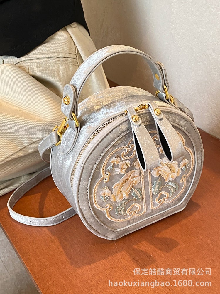 Fashion Niche Embroidered Bag Women'S Arrival Chinese Style All-Match Crossbody Bag Popular National Style Portable Small Round Bag - Image 2
