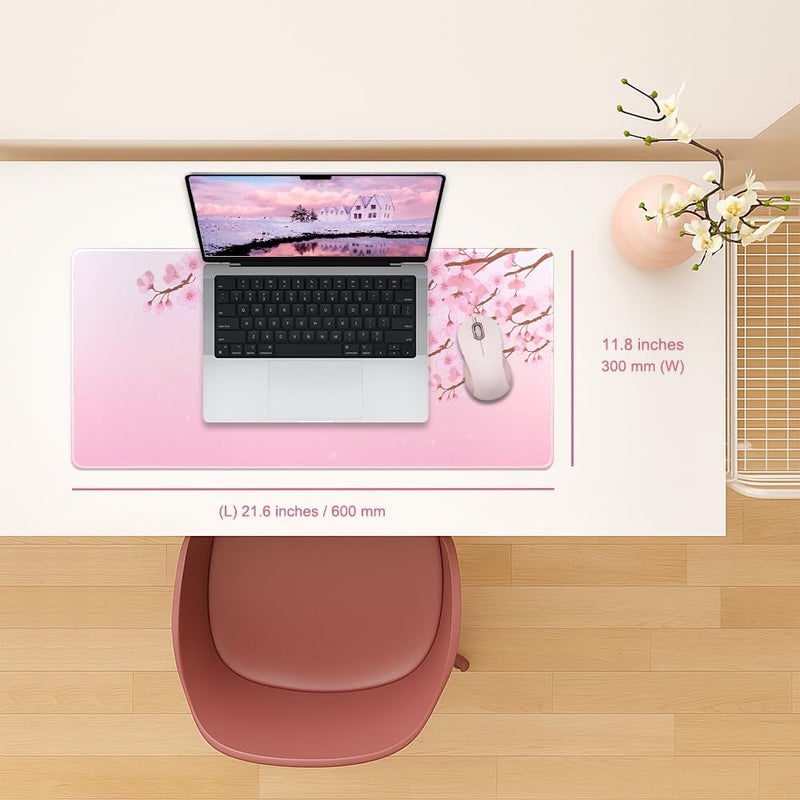 MasiBloom 11.8x23.6 Inches Large Gaming Mouse Pad Mat with Stitched Edge Non-Slip Rubber Base Washable Resilient for Office Computers Laptop Table Mouse Pads Mats Accessory (Pink Flowers) - Image 3