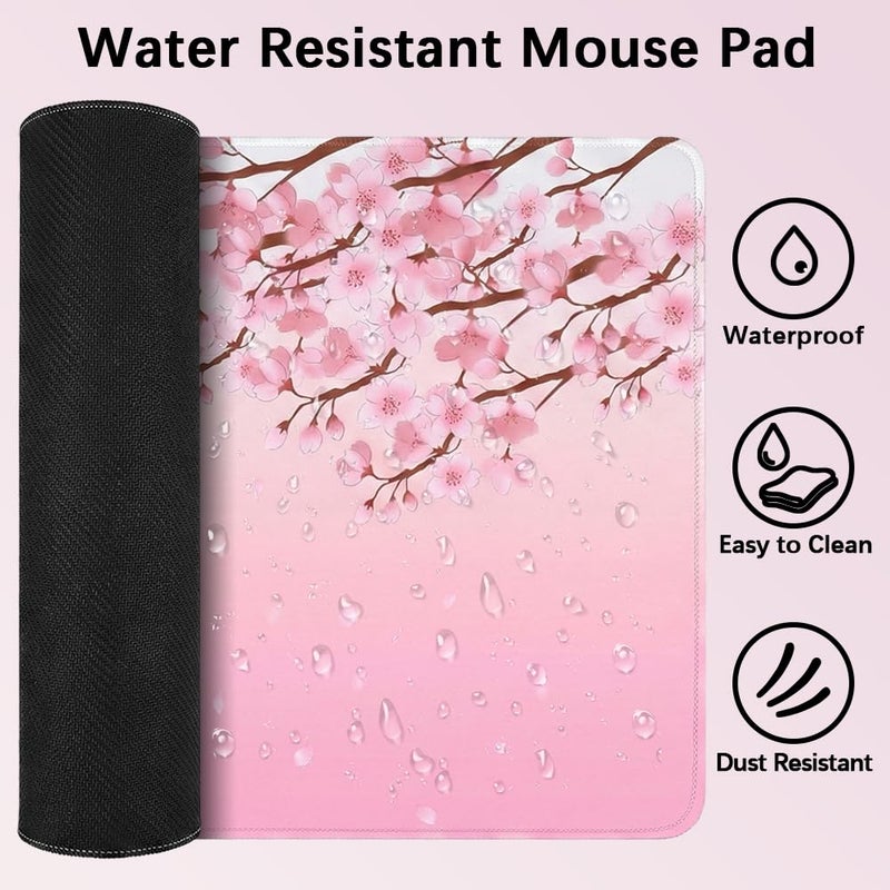 MasiBloom 11.8x23.6 Inches Large Gaming Mouse Pad Mat with Stitched Edge Non-Slip Rubber Base Washable Resilient for Office Computers Laptop Table Mouse Pads Mats Accessory (Pink Flowers) - Image 2