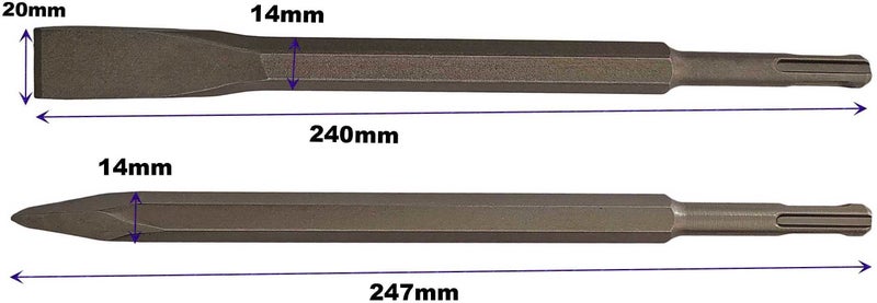 DUMDAAR SDS-Plus Flat Chisel & Point Bit Set for Rotary Hammer Drills, 6/8/10mm x 160mm Masonry Twin Spiral Drill Bits, 1/2" 3-Jaw Key Chuck With SDS-Plus Adapter, 1.5-13mm Capacity - Image 2