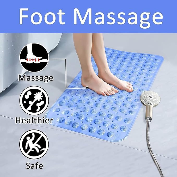 Listecky Premium PVC Silicone Shower Bath Mat Anti Slip Bathtub Bathroom Met with Suction Cup Drain Hole Anti Skid NonSlippery Rubber Floormat for Toilet Kitchen 100 X 40 Blue - Image 3
