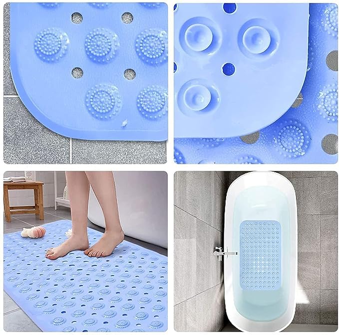 Listecky Premium PVC Silicone Shower Bath Mat Anti Slip Bathtub Bathroom Met with Suction Cup Drain Hole Anti Skid NonSlippery Rubber Floormat for Toilet Kitchen 100 X 40 Blue - Image 4