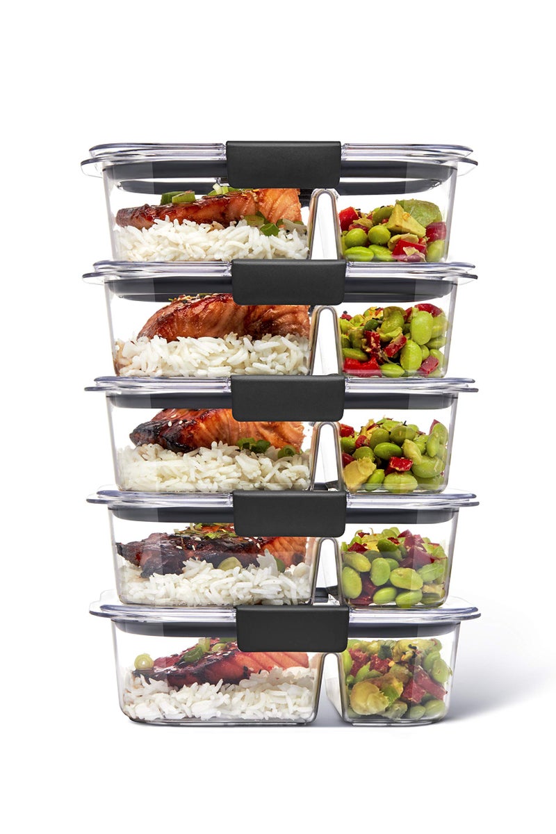 Rubbermaid Brilliance Meal Prep Containers 2Compartment Food Storage Containers 285 Cup 5Pack BPAFree ClearGrey
