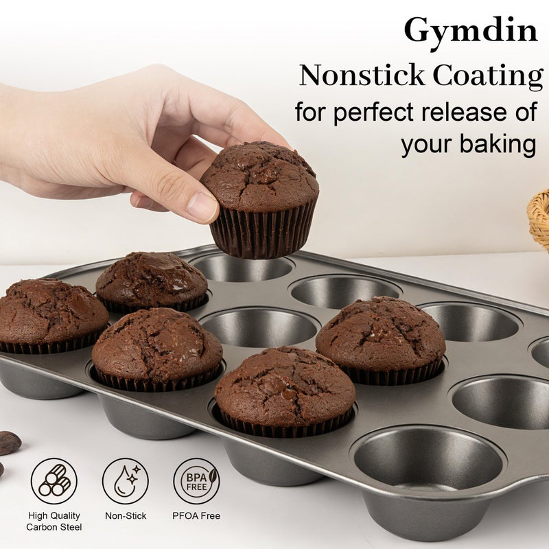 Gymdin 13 PCS Nonstick Bakeware Set - Carbon Steel Baking Pans Set with Dual Handles, Includes Roasting Pan, Pizza Pan, Cookie Sheet, Cake Pans, Muffin Pans, Cooling Rack, Oven Mitts, Non-Toxic - Image 4