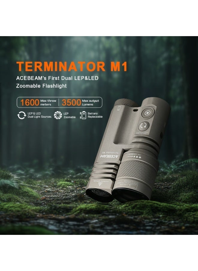 Acebeam Terminator M1, Dual-Head LEP/LED Flashlight, 1 Mile Focusable Beam, Rechargeable (Search, Rescue, Outdoor Adventure) - Image 4