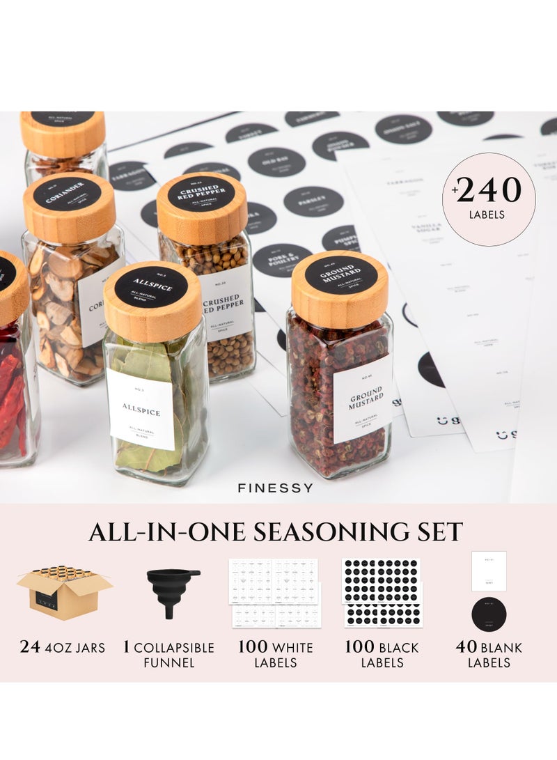 XiuWoo 24 Pack Bamboo Glass Spice Jars with Labels and Shaker Lids Clear Empty Bottles Set, Glass Spice Containers with Labels, Seasoning Organizer Jars  - Image 4