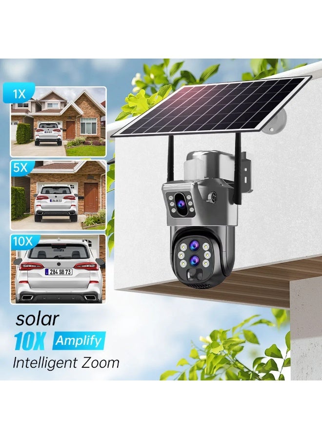 جيفت إت! كاميرا مراقبة خارجية تعمل بالطاقة الشمسية، شريحة 4G، 6K، 12 ميجابكسل، ثلاث عدسات، تقريب رقمي 10، كاميرات مراقبة لاسلكية، PTZ IP66، كاميرات أمنية تعمل بالطاقة الشمسية - Image 4