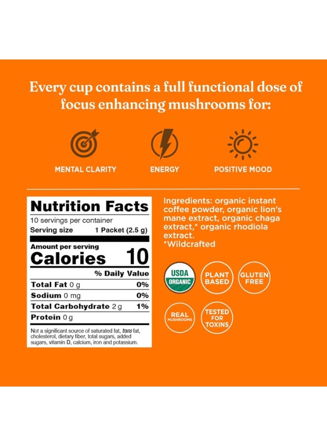 Four Sigmatic Organic Mushroom Coffee by Four Sigmatic | Arabica Instant Coffee Singles with Lion's Mane, Chaga and Rhodiola | Mushroom Coffee Instant Mix for Better Focus and Immune Support | 10 Packets - Image 2