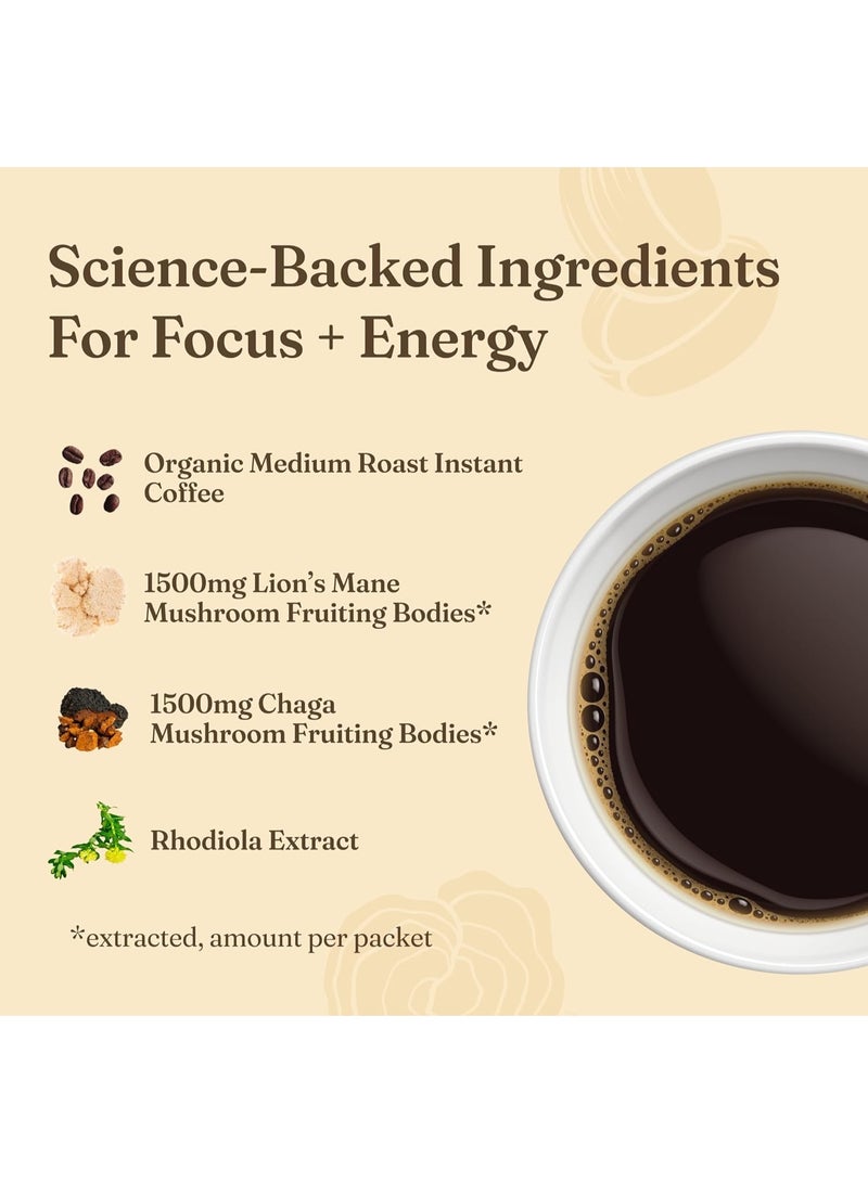 Four Sigmatic Organic Mushroom Coffee by Four Sigmatic | Arabica Instant Coffee Singles with Lion's Mane, Chaga and Rhodiola | Mushroom Coffee Instant Mix for Better Focus and Immune Support | 10 Packets - Image 4