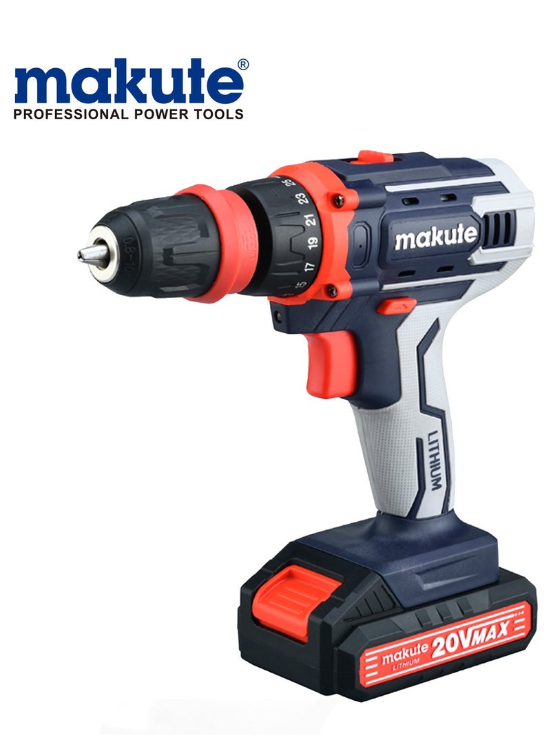 makute Drill With Two 20 Volt Batteries And Charger, Speed 1450 rpm, Chuck Size 10 mm - Image 1