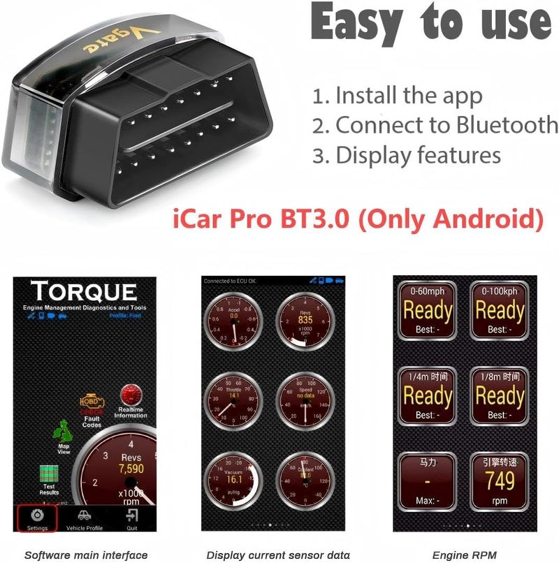 Vgate iCar Pro Bluetooth 3.0 OBD2 Scanner | Android Only – Not for iOS – Check Engine Light - Image 4