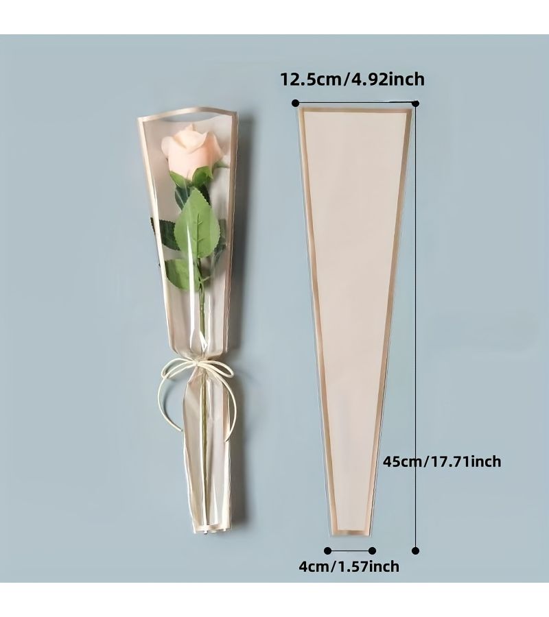 10pcs Pink Color Easy Frame Golden Edge Rose Single Bag Small Bouquet Flower Packaging OPP Paper Handmade Wrapping Suitable for Various Flowers Tulips Carnations - Image 4