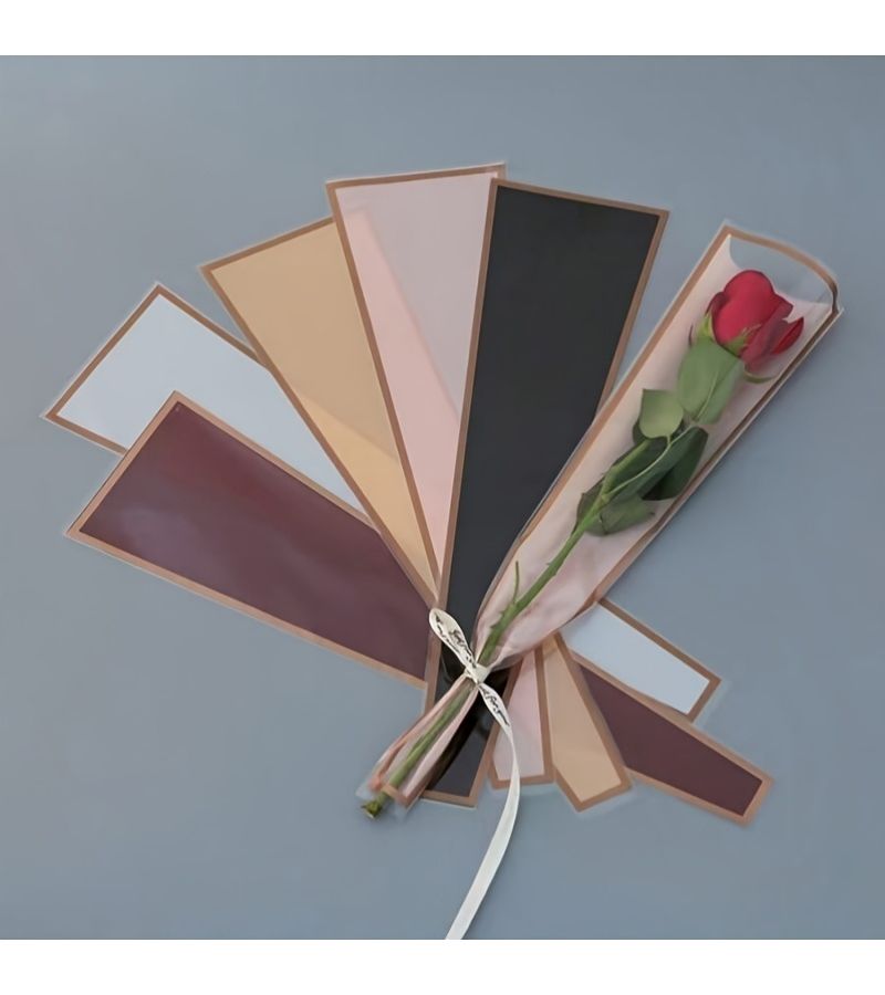 10pcs Pink Color Easy Frame Golden Edge Rose Single Bag Small Bouquet Flower Packaging OPP Paper Handmade Wrapping Suitable for Various Flowers Tulips Carnations - Image 1