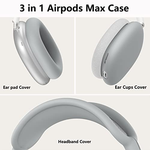 MINDRESY Silicone Case Cover for AirPods Max Headphones, Ear Pad Case Cover/Ear Cups Cover/Headband Cover for AirPods Max (USB-C/Lightning)(2024/2020),Accessories Silicone Protector for Apple AirPod Max, Gray - Image 4