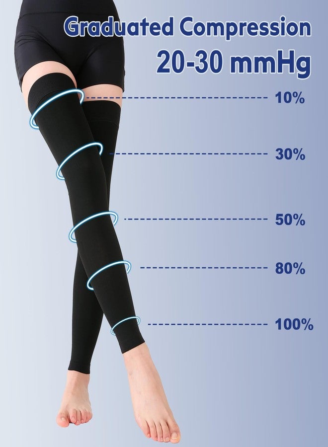 KEKING® Thigh High Compression Stockings Footless, Unisex, 20-30mmHg Leg Support Compression Sleeves with Anti-Slip Silicone Band, Opaque, Treatment Swelling, Varicose Veins, Edema, DVT, Black Small - Image 4