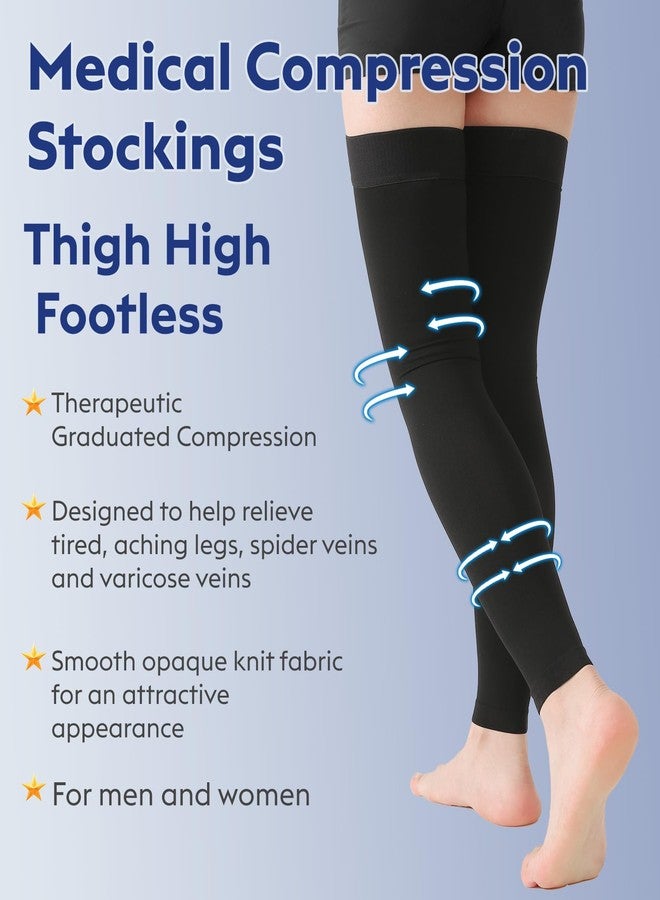 KEKING® Thigh High Compression Stockings Footless, Unisex, 20-30mmHg Leg Support Compression Sleeves with Anti-Slip Silicone Band, Opaque, Treatment Swelling, Varicose Veins, Edema, DVT, Black Small - Image 5