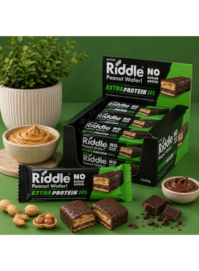 dovember Packet Riddle Wafer with Peanut Butter, Cocoa Cream & Hazelnut, No added sugar – High protein (12g) – Suitable for dieters., Sugar Free 15*50 g - Image 3