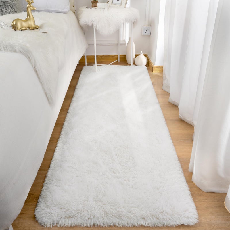 Terrug Fluffy Runner Brug for Depart Room 2 × 8 قدم قابلة للغسل للممرات مع عدم وجود زلة ناعمة سجادة السجاد السجاد لحضانة غرفة المعيشة المطبخ الأبيض - Image 2