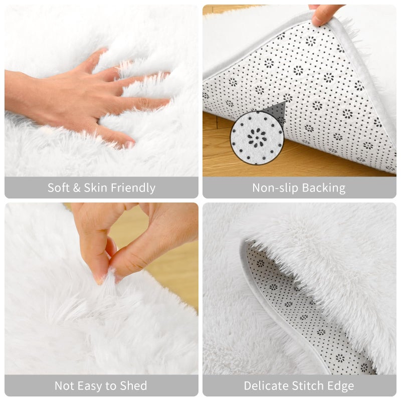Terrug Fluffy Runner Brug for Depart Room 2 × 8 قدم قابلة للغسل للممرات مع عدم وجود زلة ناعمة سجادة السجاد السجاد لحضانة غرفة المعيشة المطبخ الأبيض - Image 4