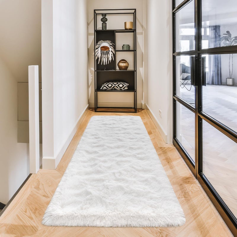 Terrug Fluffy Runner Brug for Depart Room 2 × 8 قدم قابلة للغسل للممرات مع عدم وجود زلة ناعمة سجادة السجاد السجاد لحضانة غرفة المعيشة المطبخ الأبيض - Image 1