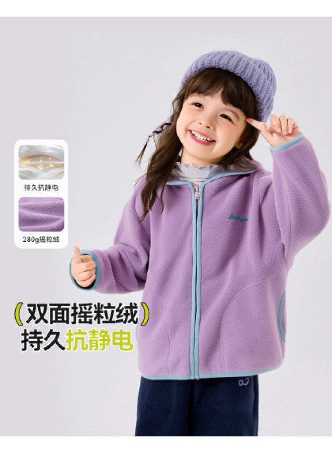 Doodle Home girls' Fleece Hooded Jacket, Autumn Kids' Outerwear, Baby Girl's Top, Children's Clothing - Image 1