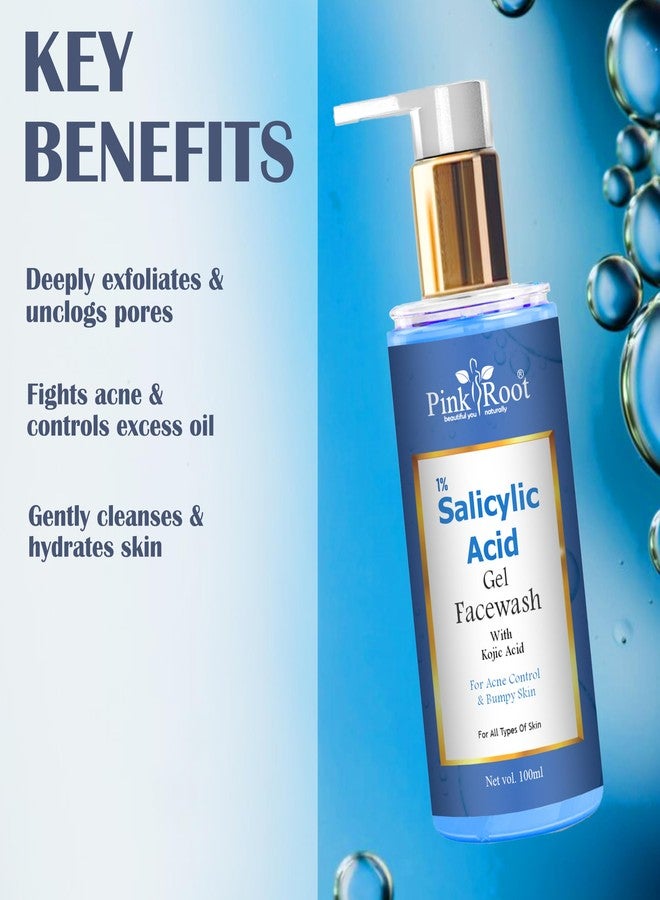 Pink Root 1% Salicylic Acid Gel Face Wash with kojic Acid for acne skin & bumpy Skin - 100 ml - Image 3