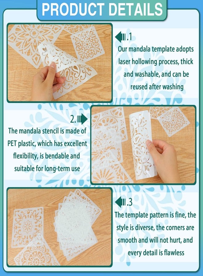 SUNFEEL Mandala Painting Craft Stencils – Mandala Templates 6 x 6 in and 3.5 x 3.5 in Reusable Painted Painting Stencils， Stencils for Painting On Wood and Canvas, DIY Crafts Andfurniture (B-Mandala) - Image 3