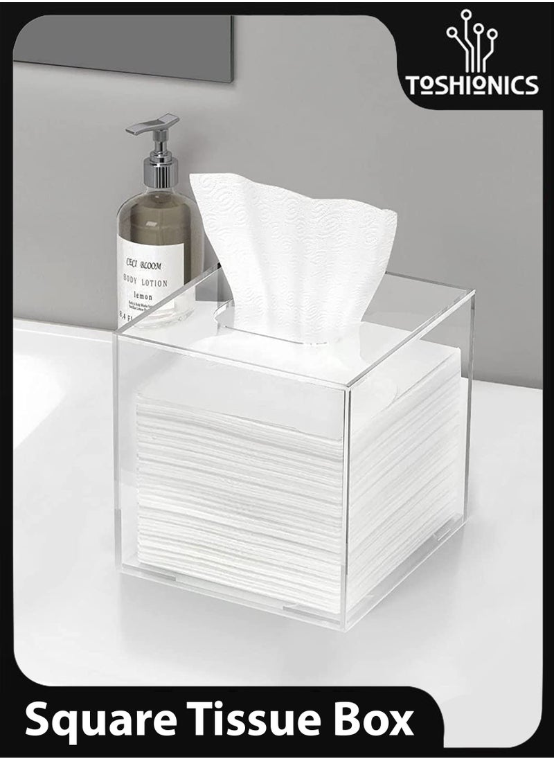 Toshionics Square Shape Acrylic Tissue Holder Box Transparent Clear Dispenser Paper Napkin for Home Office Restaurants Hotels Bathroom  - Image 1