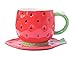 Noviko Strawberry Coffee Cup Ceramic Tea Cup with Saucer for Latte, Cappuccino - 9 oz (Red) - Image 2