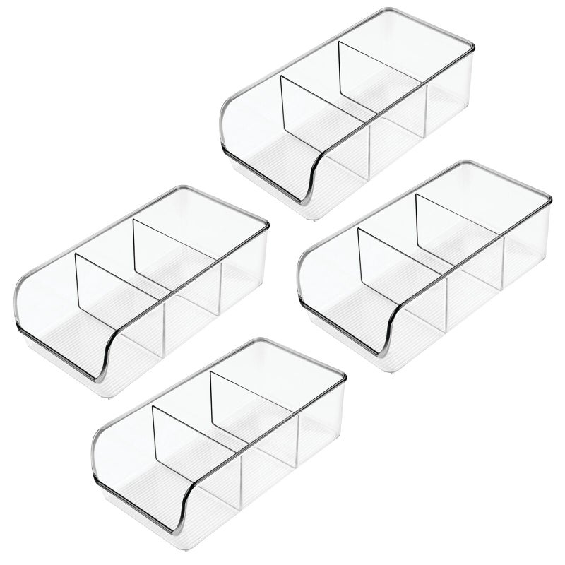mDesign Plastic Food Storage Bin Organizer with 3 Compartments for Kitchen Cabinet, Pantry, Shelf, Drawer, Fridge, Freezer Organization - Holds Snack Bars - Ligne Collection - 4 Pack - Clear - Image 1
