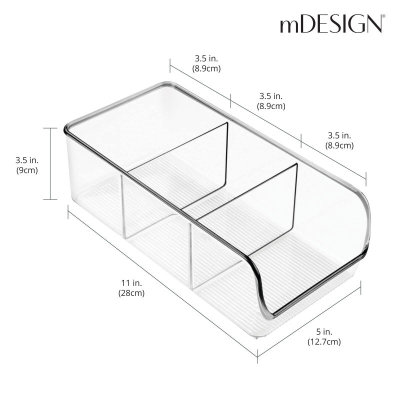 mDesign Plastic Food Storage Bin Organizer with 3 Compartments for Kitchen Cabinet, Pantry, Shelf, Drawer, Fridge, Freezer Organization - Holds Snack Bars - Ligne Collection - 4 Pack - Clear - Image 2