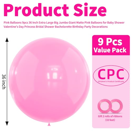 LEEZZIZZ Pink Giant Balloons 36 Inch Large Latex Balloons 9 Pcs Jumbo Balloons Bluk for Kids Party Wedding Birthday Supply Decorations - Image 5