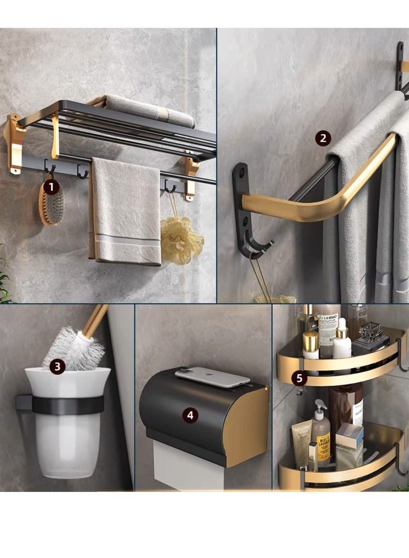 LIMOS 5PCS Bathroom Accessories Bath Hardware Set, Towel Holder, Towel Rack, Clothes Hook, Waterproof Tissue Box, Double Wall Hanging Basket, Toilet Brush - Image 1