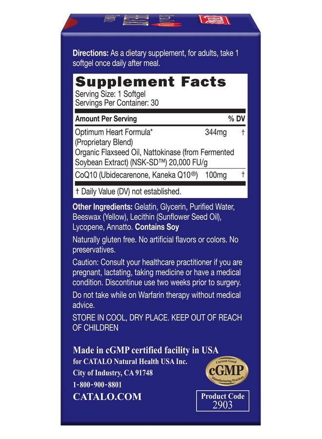 CATALO Extra CoQ10 Formula - 100mg Coenzyme Q10, Flaxseed Oil, Fermented Soybean Extract, 60 Softgels, Gluten-Free - Image 4